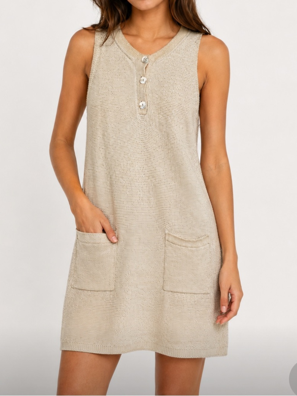 🛍️SALE🛍️Maje linen cotton sleeveless Henley front pocket dress sz s